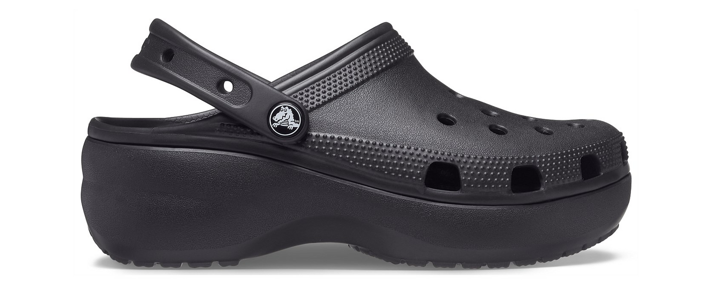 A black Classic Platform Clog with a customizable backstrap and a contoured outsole.