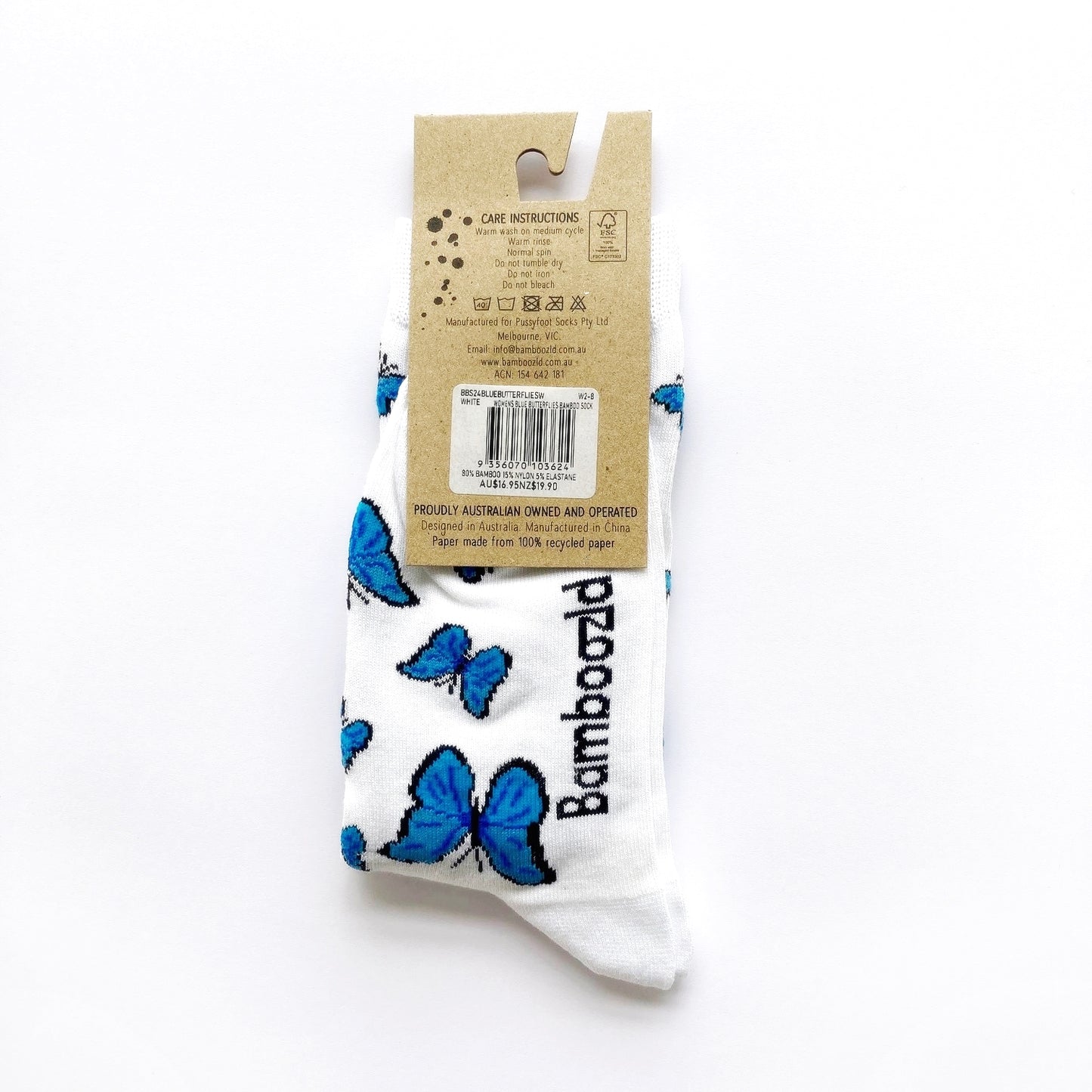 WOMENS BAMBOO SOCKS BLUE BUTTERFLIES
