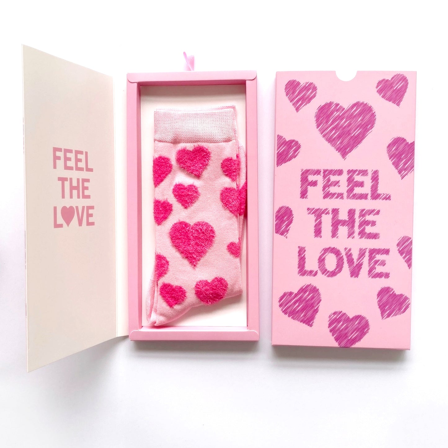 WOMENS BAMBOO SOCKS CARD FEEL THE LOVE PINK