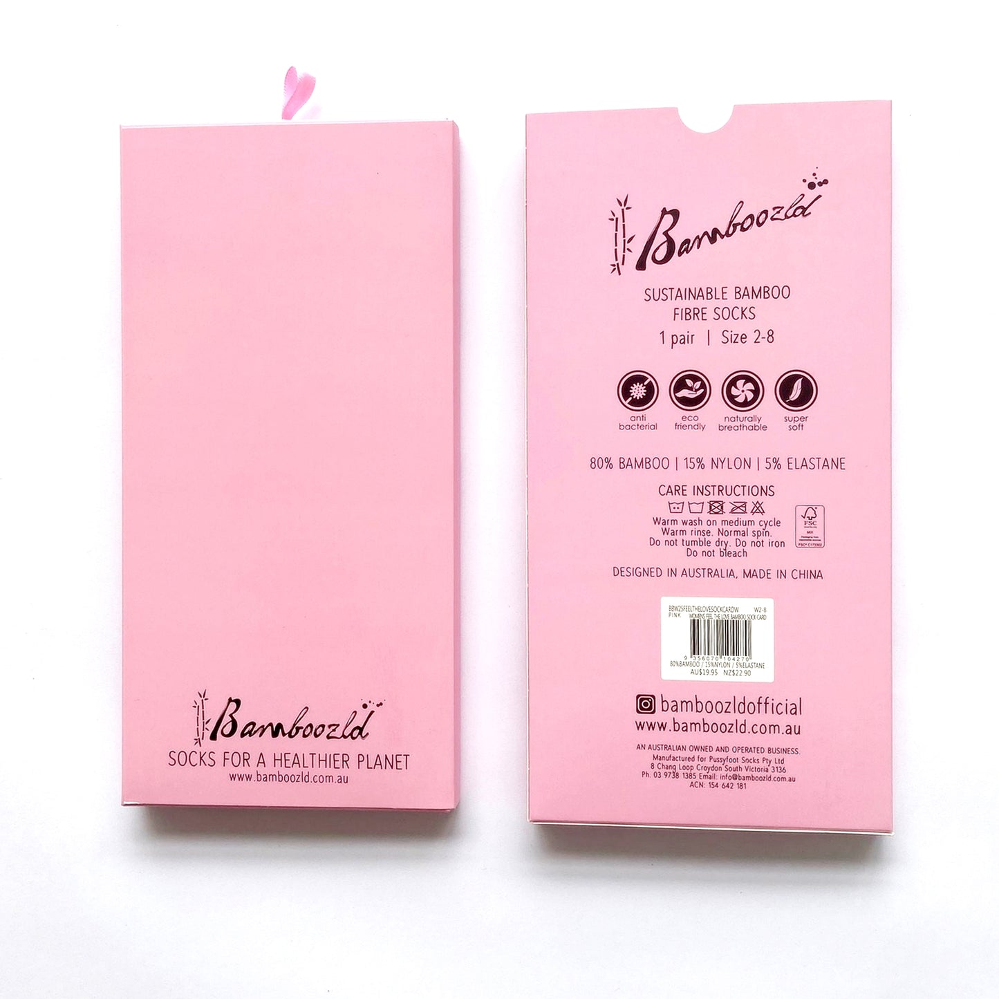 WOMENS BAMBOO SOCKS CARD FEEL THE LOVE PINK