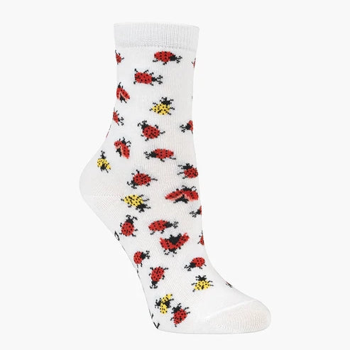 KIDS LADYBUG BAMBOO SOCK WHITE SMALL