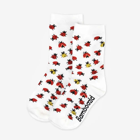 KIDS LADYBUG BAMBOO SOCK WHITE MED