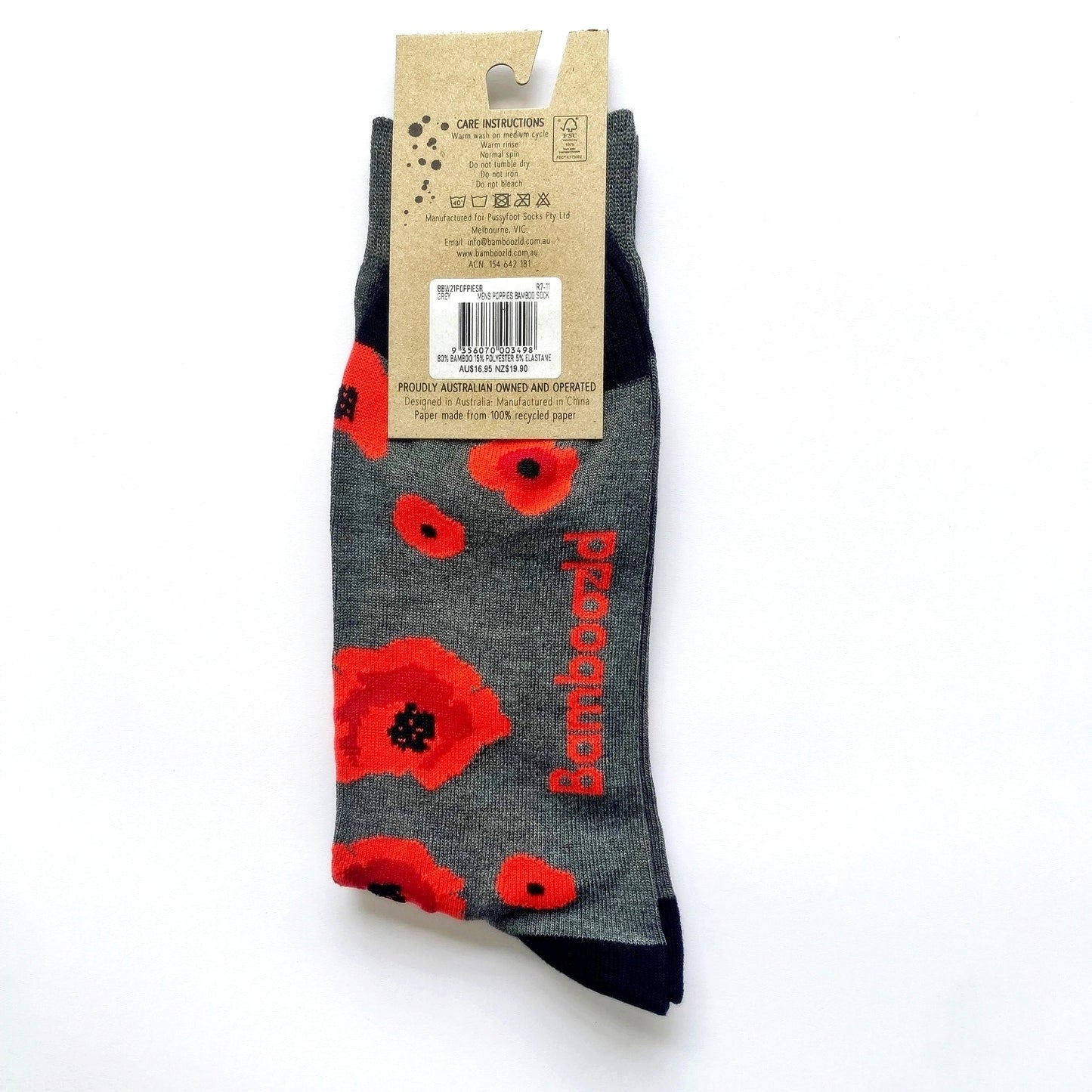 MENS BAMBOO SOCKS POPPIES GREY