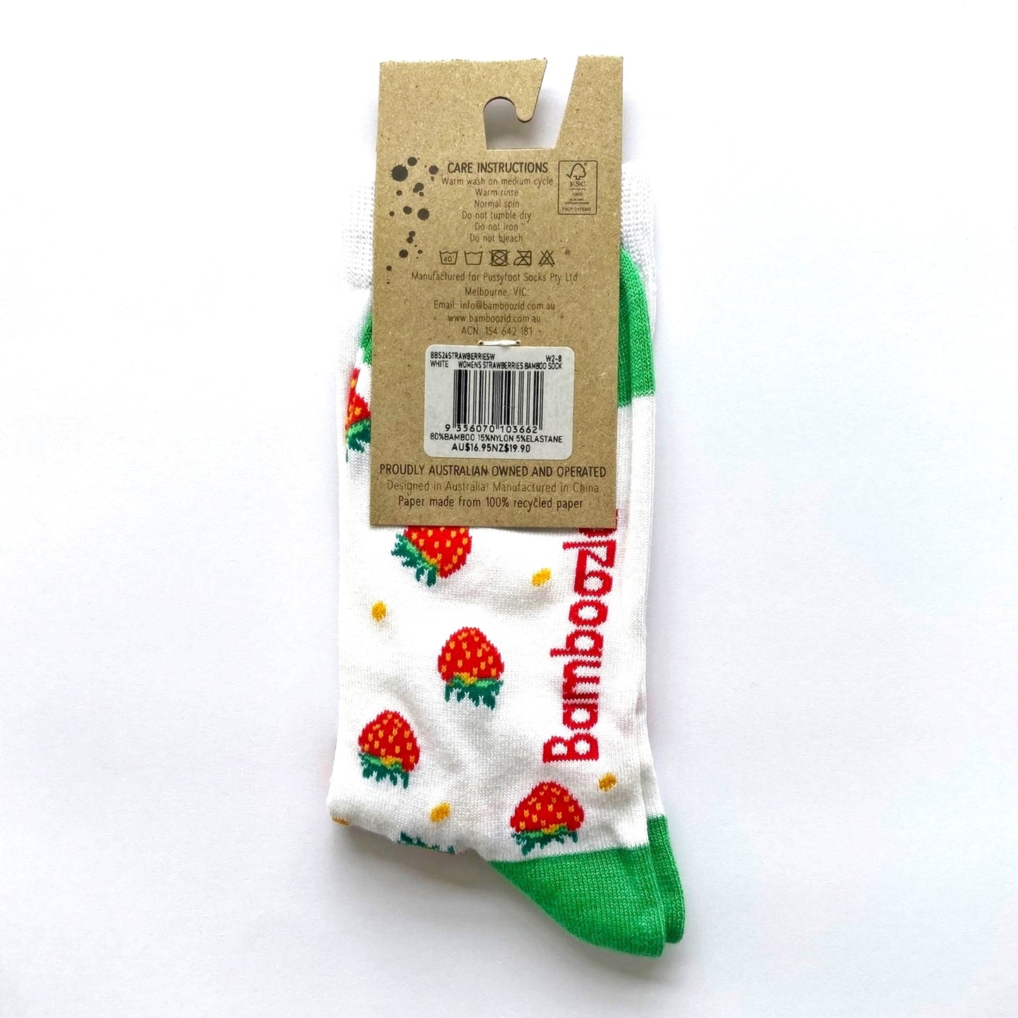 WOMENS BAMBOO SOCKS STRAWBERRIES WHITE