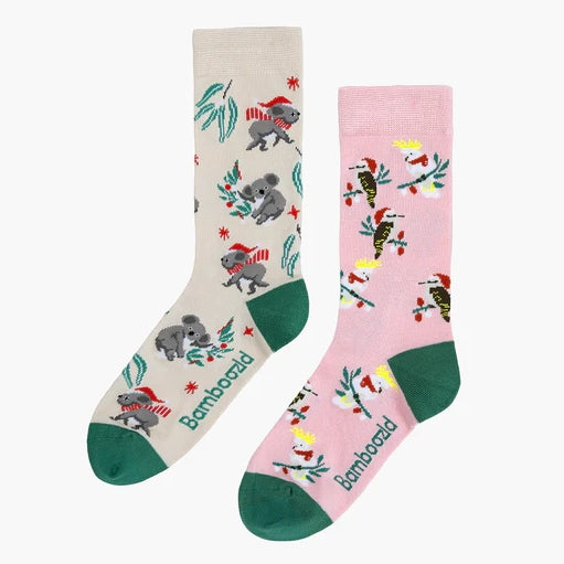 Bamboozled Womens Socks Aussie Chrissy 2PK Xmas Cracker- Multi