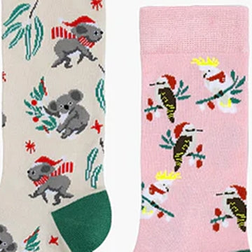 Bamboozled Womens Socks Aussie Chrissy 2PK Xmas Cracker- Multi