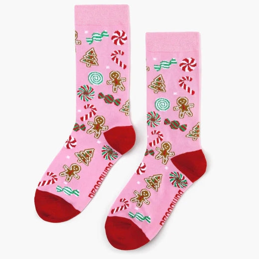 Bamboozld Womens 2PK Sock Gingerbread & Meowy Cat Hanging Gift Box Pink/Mint
