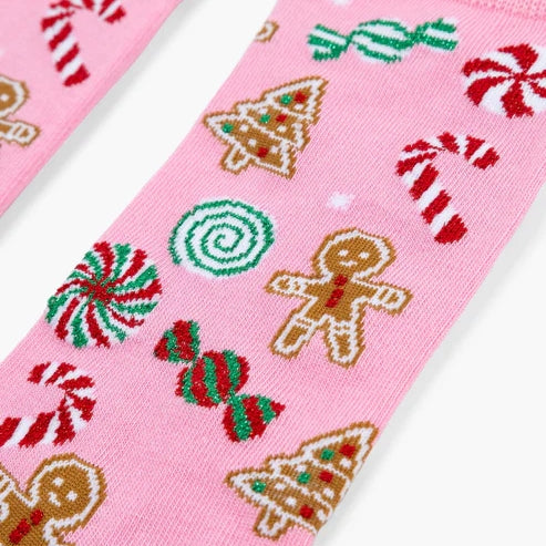 Bamboozld Womens 2PK Sock Gingerbread & Meowy Cat Hanging Gift Box Pink/Mint