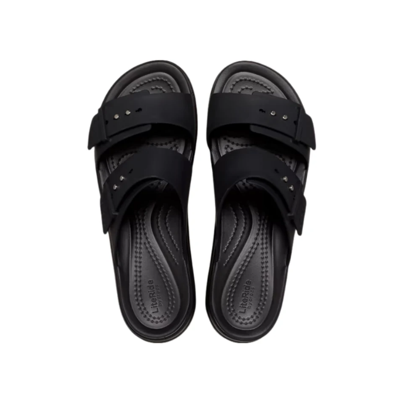 Crocs Womens Brooklyn Buckle Low Wedge Black