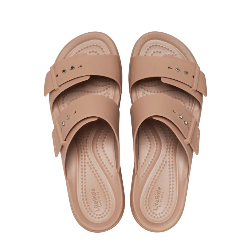 Crocs Womens Brooklyn Buckle Low Wedge Latte