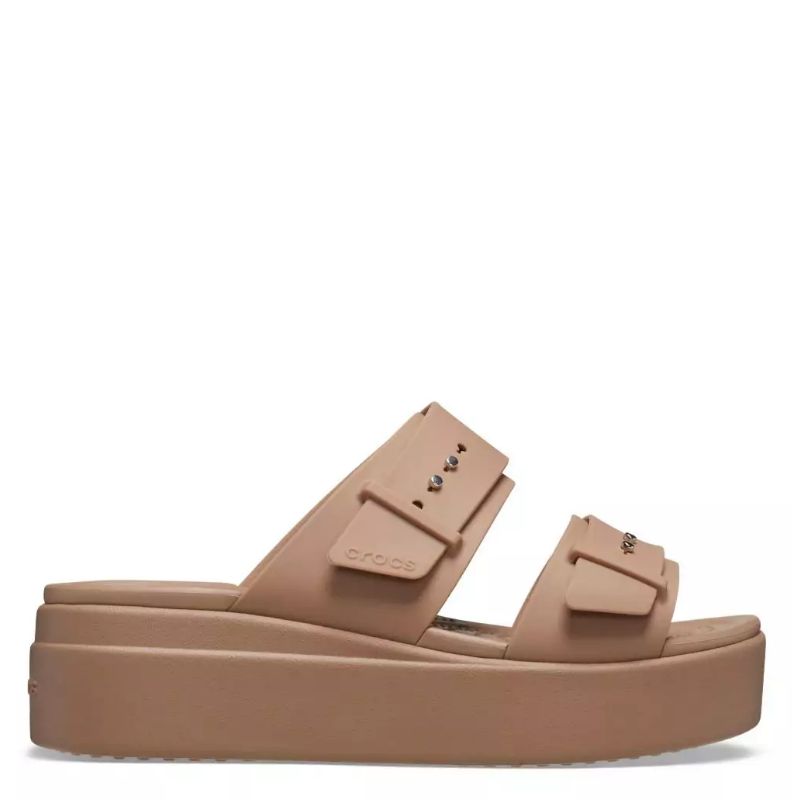 Crocs Womens Brooklyn Buckle Low Wedge Latte