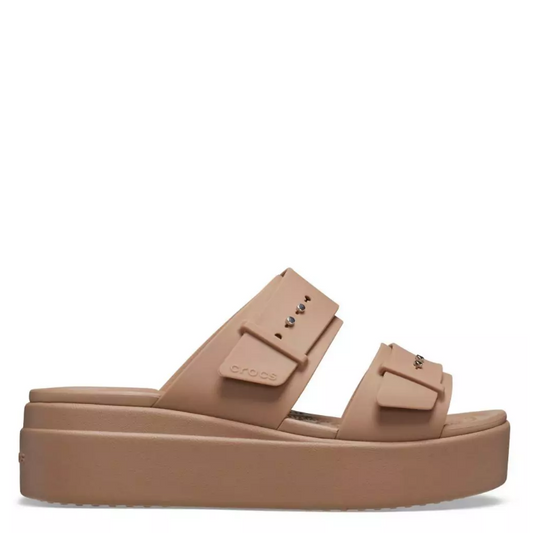 Crocs Womens Brooklyn Buckle Low Wedge Latte