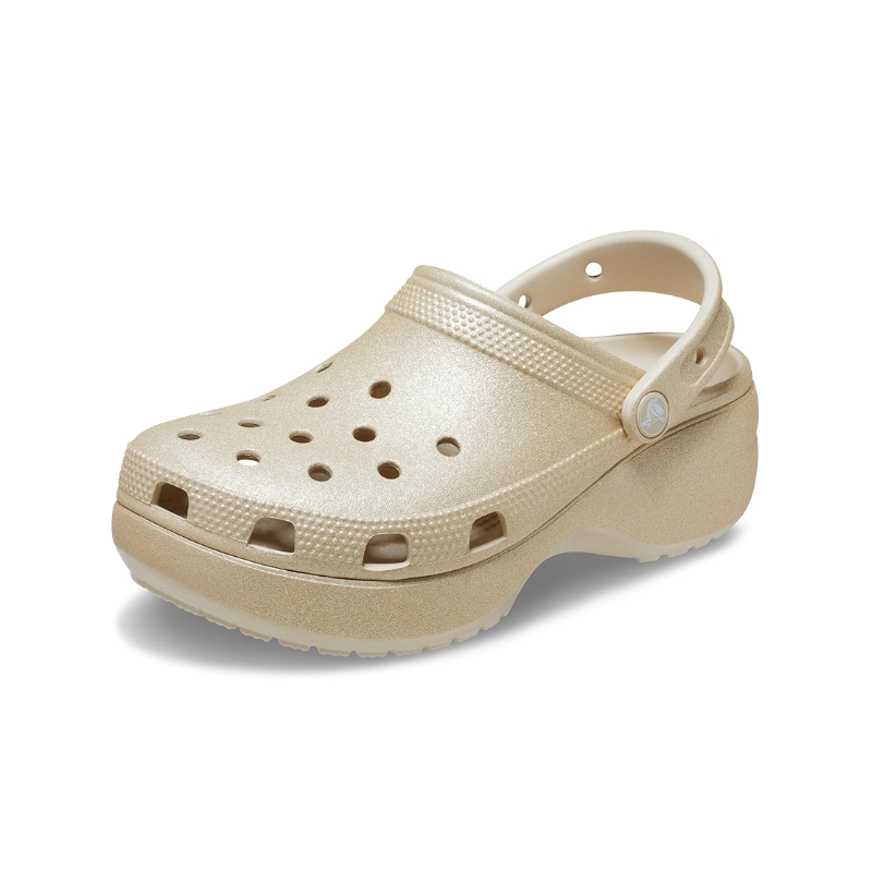 Crocs Adults Classic Platform Glitter Clog Champagne
