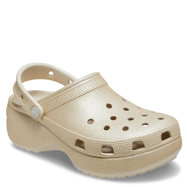 Crocs Adults Classic Platform Glitter Clog Champagne