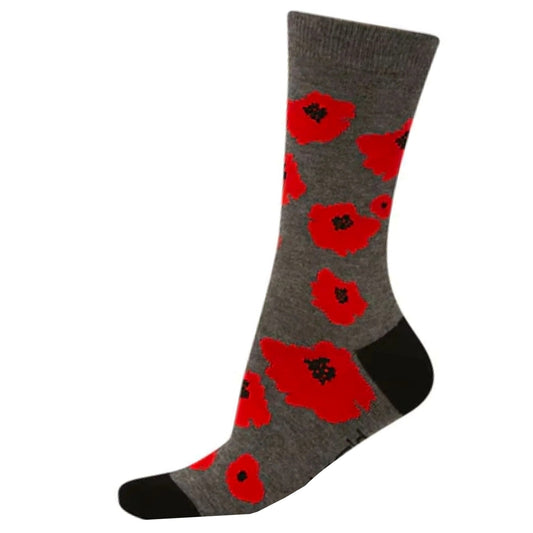 MENS BAMBOO SOCKS POPPIES GREY