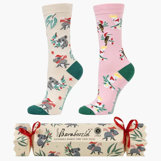 Bamboozled Womens Socks Aussie Chrissy 2PK Xmas Cracker- Multi