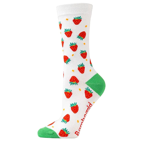 WOMENS BAMBOO SOCKS STRAWBERRIES WHITE