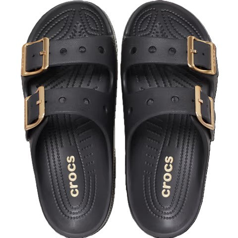 Crocs Womens Saturday Metallic Buckle Sandal Black