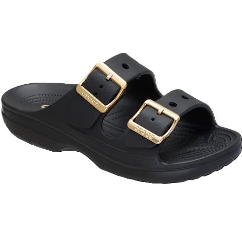 Crocs Womens Saturday Metallic Buckle Sandal Black