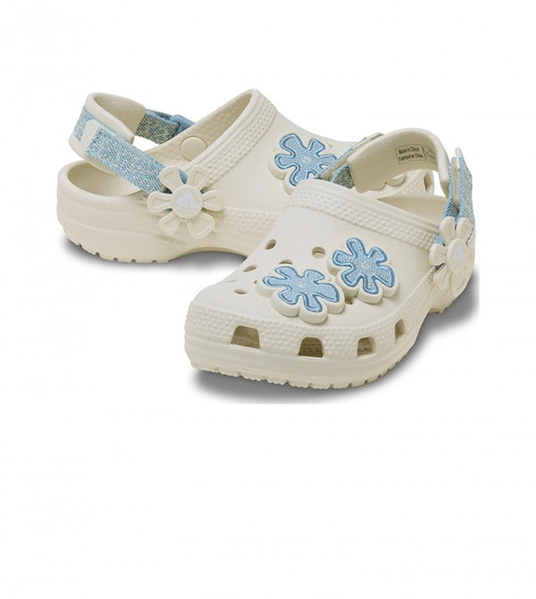 Crocs Toddler Classic Clog Denim Flower Summit White