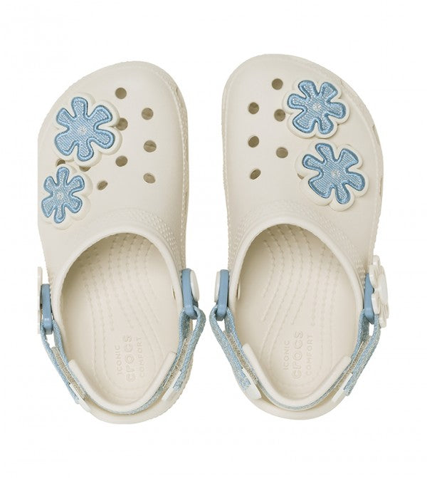 Crocs Toddler Classic Clog Denim Flower Summit White
