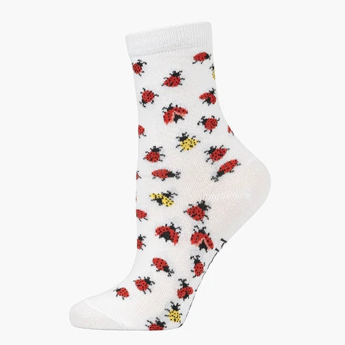 KIDS LADYBUG BAMBOO SOCK WHITE MED