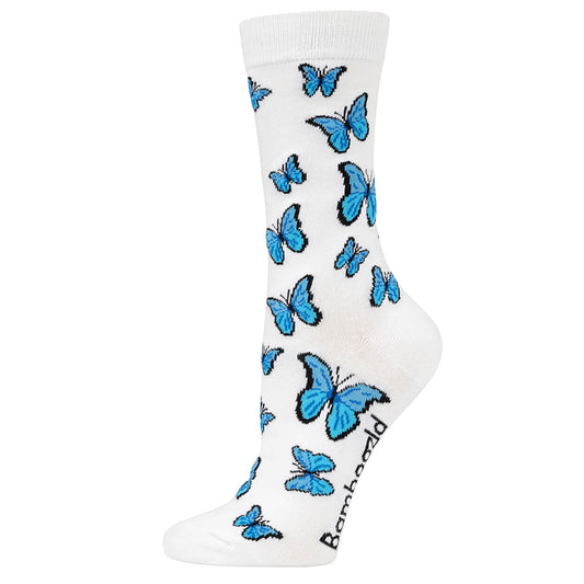 WOMENS BAMBOO SOCKS BLUE BUTTERFLIES